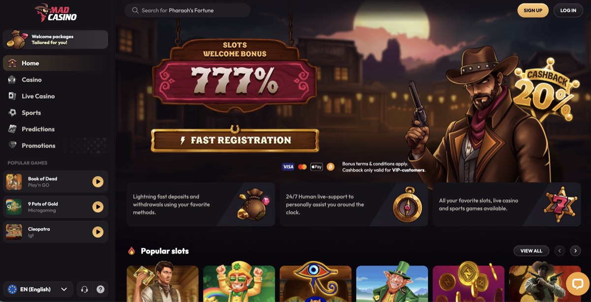 Capture d’écran du site MadCasino